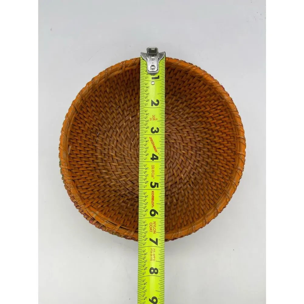 Vintage Rattan Woven Lidded Basket Painted